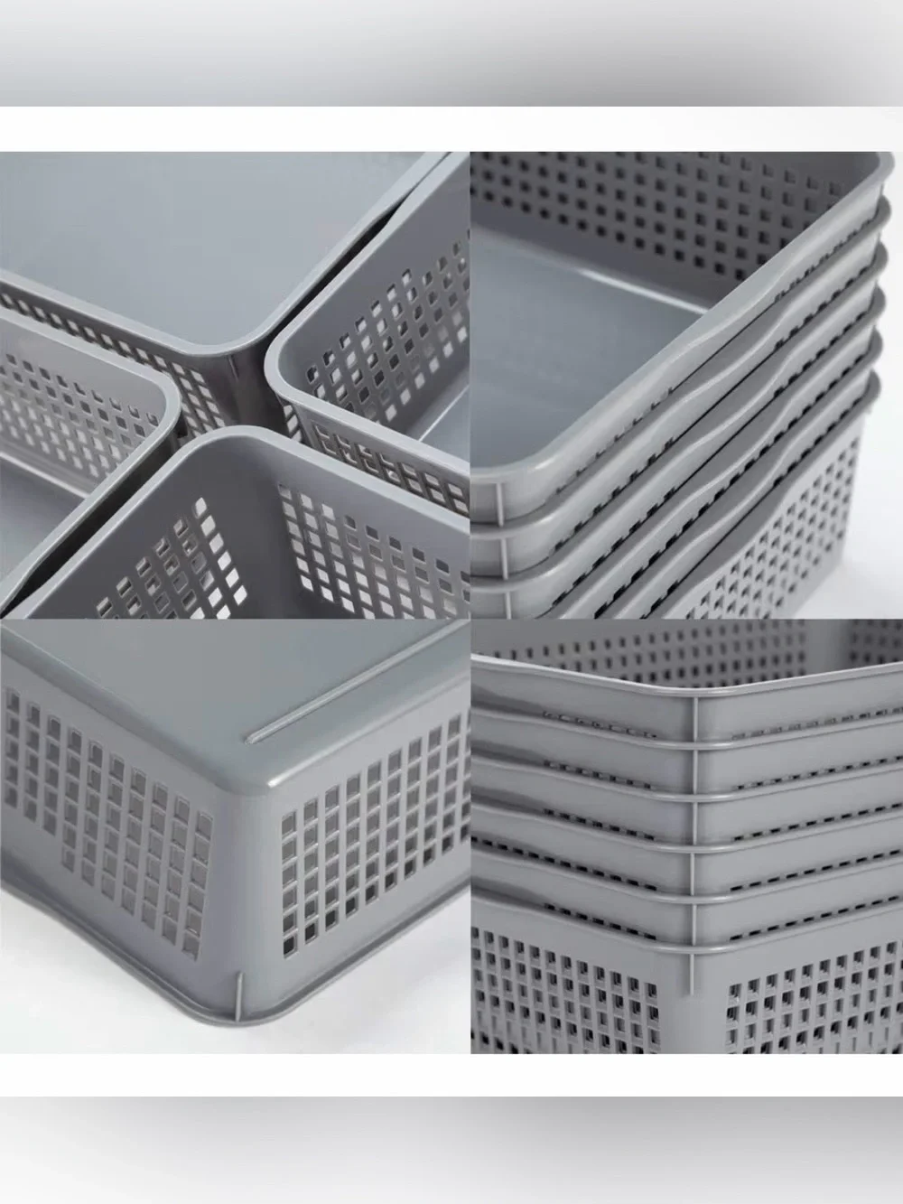 Eslite Plastic Organizing Baskets/Storage Tray Baskets, 6-Pack, Gray
